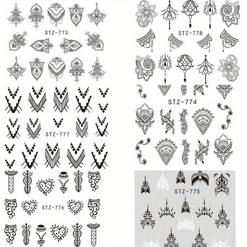 6pcs Rose Feather Nail Art Stickers DIY Decals with Necklace