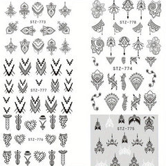 6pcs Rose Feather Nail Art Stickers DIY Decals with Necklace