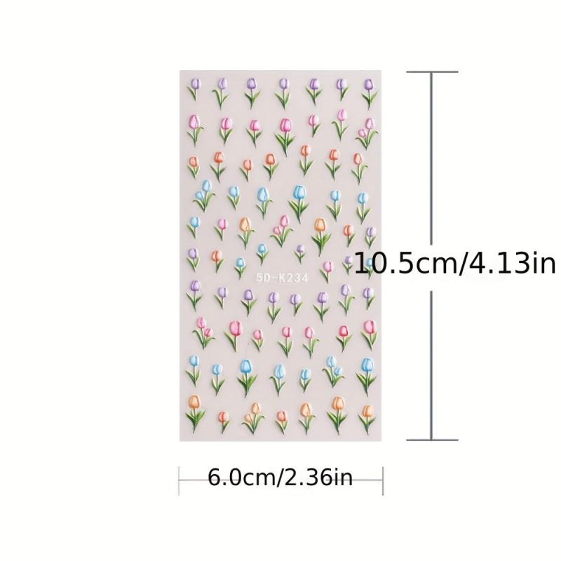 5D Embossed Tulip Flower Nail Art Stickers Decals, Self Adhesive Nail Decoration