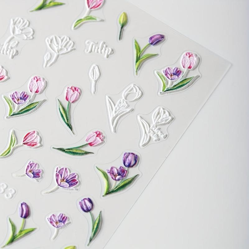 5D Embossed Tulip Flower Nail Art Stickers Decals, Self Adhesive Nail Decoration