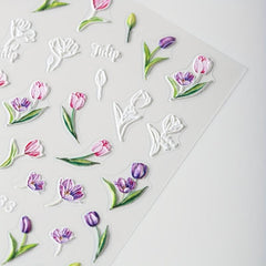 5D Embossed Tulip Flower Nail Art Stickers Decals, Self Adhesive Nail Decoration