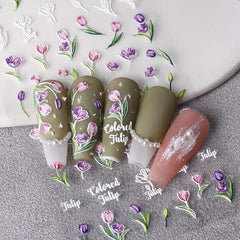 5D Embossed Tulip Flower Nail Art Stickers Decals, Self Adhesive Nail Decoration