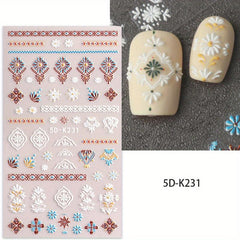 5D Embossed Tulip Flower Nail Art Stickers Decals, Self Adhesive Nail Decoration