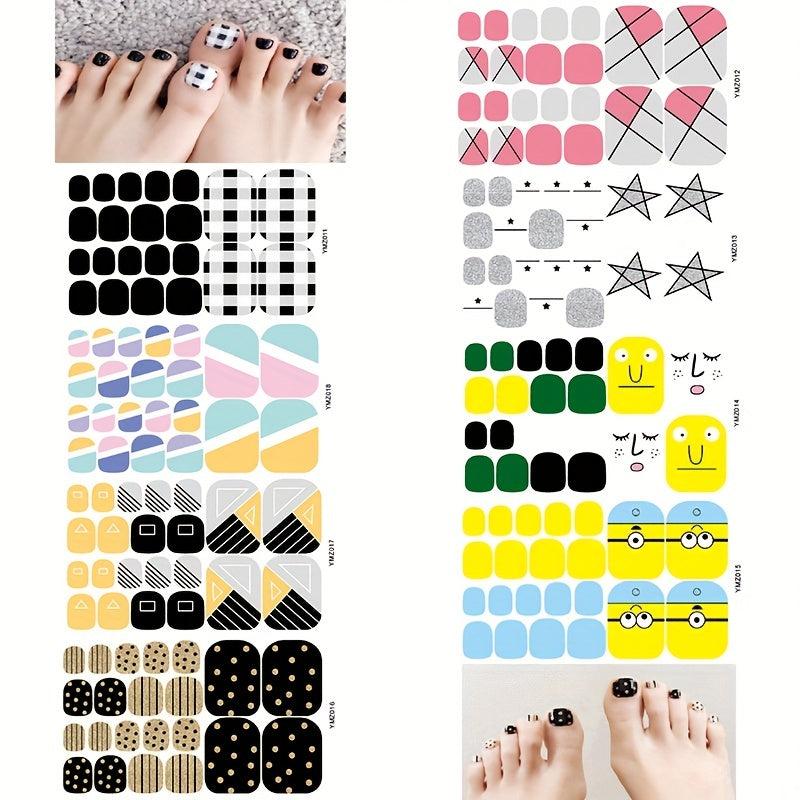 8 Pack Glitter Toe Nail Stickers Full Cover Art Supplies for Women Summer Style