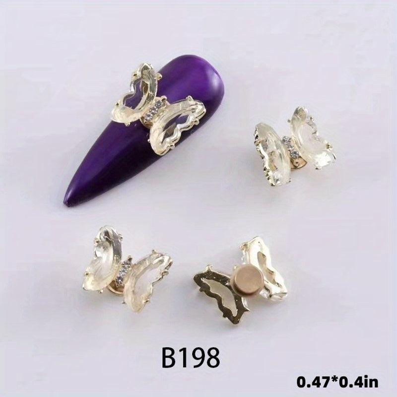 3D Butterfly Nail Charms with Rhinestones & Bearing for Acrylic Nails