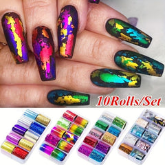 Starry Sky Nail Art Foil Stickers and Printed Nail Transfer Decals Kit