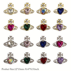 12pcs Planet Nail Art Charms With Rhinestones 3D Heart Nail Art Gemstones