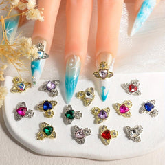 12pcs Planet Nail Art Charms With Rhinestones 3D Heart Nail Art Gemstones