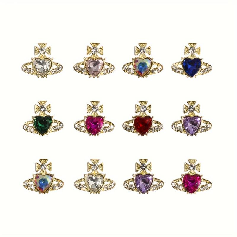 12pcs Planet Nail Art Charms With Rhinestones 3D Heart Nail Art Gemstones