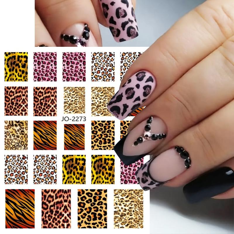 4 Pcs Leopard Print Geometric Nail Art Stickers 3D Adhesive Decal
