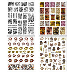 4 Pcs Leopard Print Geometric Nail Art Stickers 3D Adhesive Decal