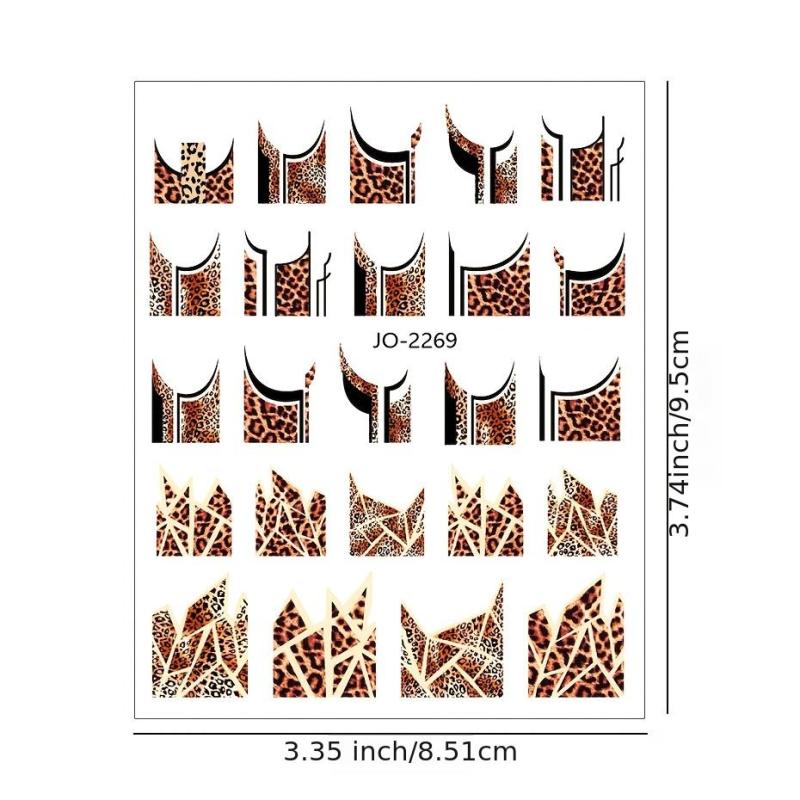 4 Pcs Leopard Print Geometric Nail Art Stickers 3D Adhesive Decal