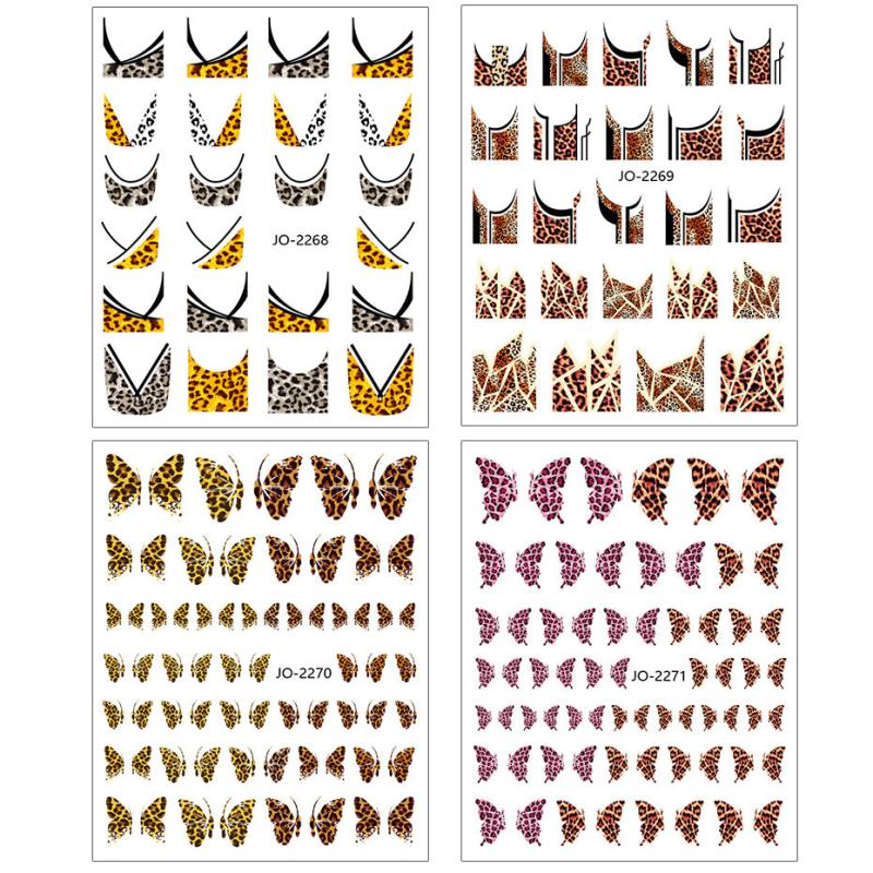 4 Pcs Leopard Print Geometric Nail Art Stickers 3D Adhesive Decal