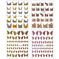 4 Pcs Leopard Print Geometric Nail Art Stickers 3D Adhesive Decal