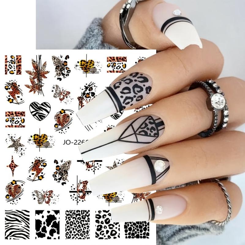 4 Pcs Leopard Print Geometric Nail Art Stickers 3D Adhesive Decal