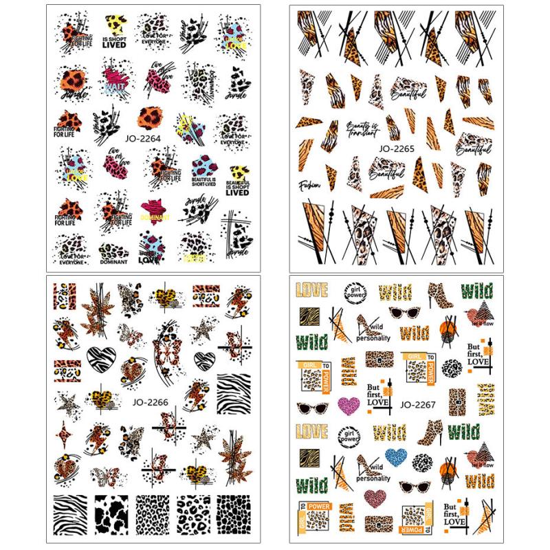 4 Pcs Leopard Print Geometric Nail Art Stickers 3D Adhesive Decal