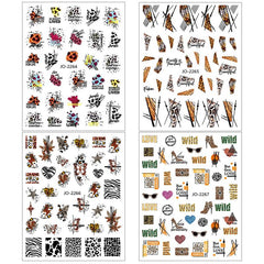 4 Pcs Leopard Print Geometric Nail Art Stickers 3D Adhesive Decal