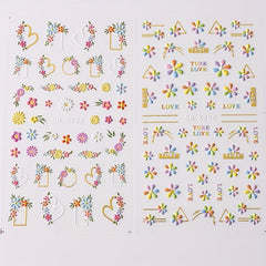 5D Embossed Flower Nail Art Stickers - 3 Sheets Pack