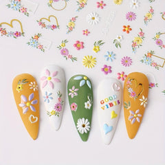 5D Embossed Flower Nail Art Stickers - 3 Sheets Pack