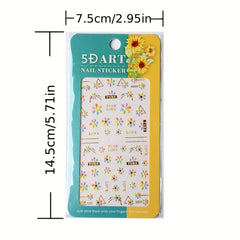 5D Embossed Flower Nail Art Stickers - 3 Sheets Pack