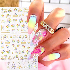 5D Embossed Flower Nail Art Stickers - 3 Sheets Pack