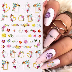 5D Embossed Flower Nail Art Stickers - 3 Sheets Pack