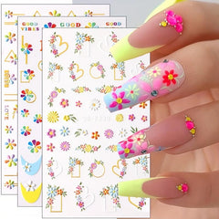 5D Embossed Flower Nail Art Stickers - 3 Sheets Pack