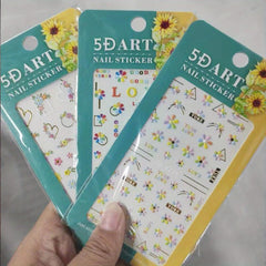 5D Embossed Flower Nail Art Stickers - 3 Sheets Pack
