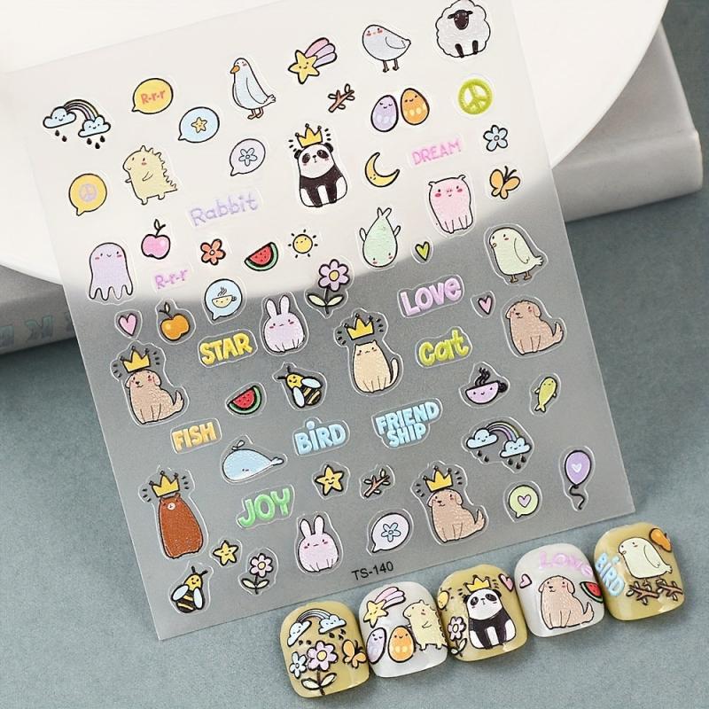 5D Embossed Crown Panda Nail Art Sticker Nail Transfer Sliders