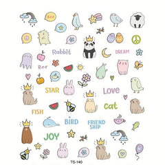 5D Embossed Crown Panda Nail Art Sticker Nail Transfer Sliders