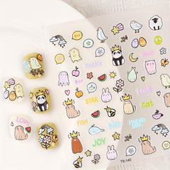 5D Embossed Crown Panda Nail Art Sticker Nail Transfer Sliders