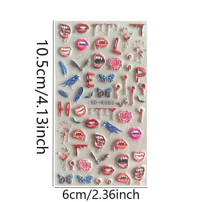 5D Stereoscopic Halloween Nail Stickers - Skull, Ghost, Pumpkin Decals