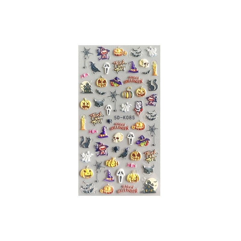 5D Stereoscopic Halloween Nail Stickers - Skull, Ghost, Pumpkin Decals