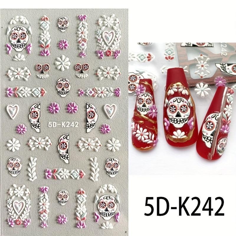 5D Stereoscopic Halloween Nail Stickers - Skull, Ghost, Pumpkin Decals