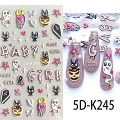 5D Stereoscopic Halloween Nail Stickers - Skull, Ghost, Pumpkin Decals