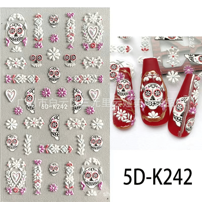 5D Stereoscopic Halloween Nail Stickers - Skull, Ghost, Pumpkin Decals