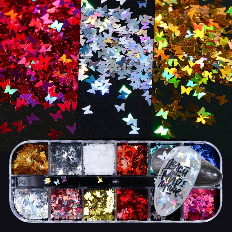 Butterfly Heart Shape Glitter Sequins Holographic Nail Sequin