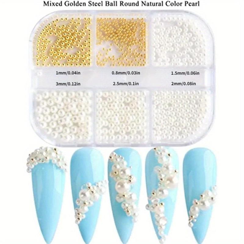 Nail Art Pearls & Mini Metal Caviar Beads Flatback AB Half Pearls