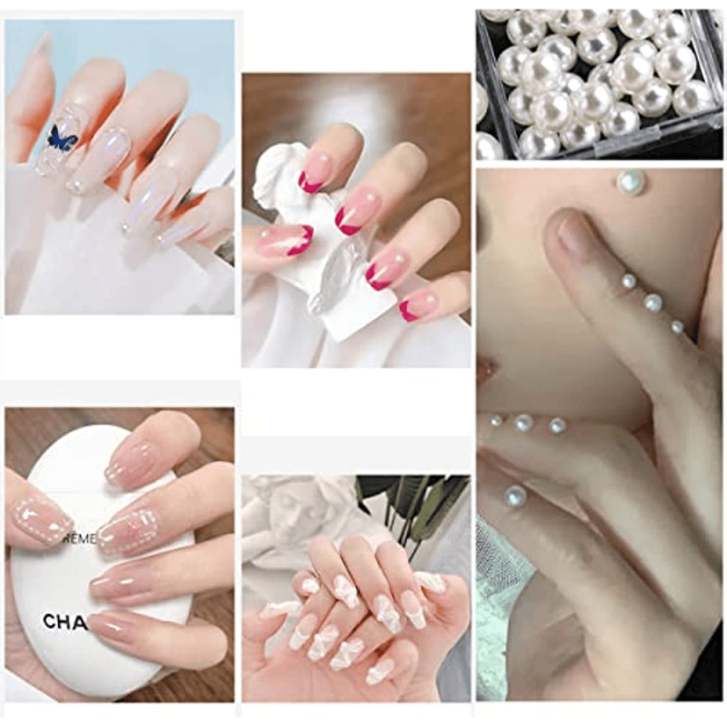Nail Art Pearls & Mini Metal Caviar Beads Flatback AB Half Pearls