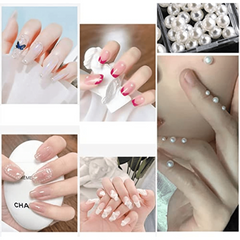 Nail Art Pearls & Mini Metal Caviar Beads Flatback AB Half Pearls