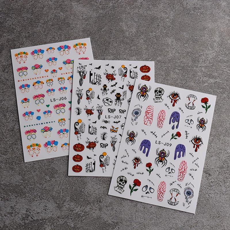 4pcs Halloween Nail Art Stickers Self Adhesive Decals Skull Bat Pumpkin Ghost