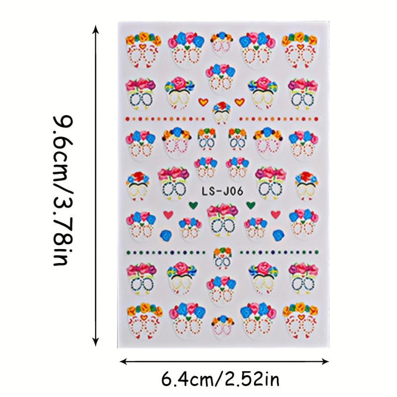 4pcs Halloween Nail Art Stickers Self Adhesive Decals Skull Bat Pumpkin Ghost