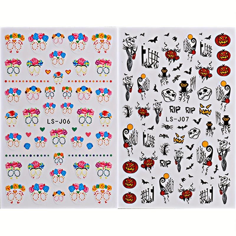 4pcs Halloween Nail Art Stickers Self Adhesive Decals Skull Bat Pumpkin Ghost