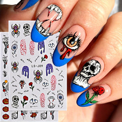 4pcs Halloween Nail Art Stickers Self Adhesive Decals Skull Bat Pumpkin Ghost