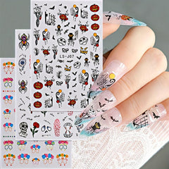 4pcs Halloween Nail Art Stickers Self Adhesive Decals Skull Bat Pumpkin Ghost