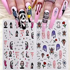 4pcs Halloween Nail Art Stickers Self Adhesive Decals Skull Bat Pumpkin Ghost