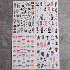 4pcs Halloween Nail Art Stickers Self Adhesive Decals Skull Bat Pumpkin Ghost