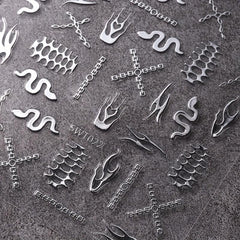 3D Skeleton Nail Sticker Silver Flame Lines Nail Sliders 2 Sheets