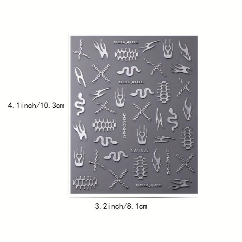 3D Skeleton Nail Sticker Silver Flame Lines Nail Sliders 2 Sheets