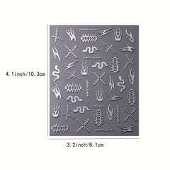 3D Skeleton Nail Sticker Silver Flame Lines Nail Sliders 2 Sheets